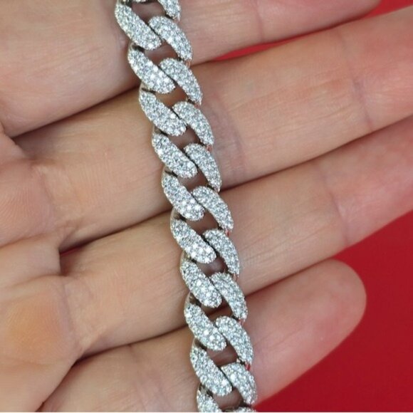 925 Sterling Silver Unisex Cuban Link Bracelet 7" with Real Moissanite Gem - Picture 6 of 12